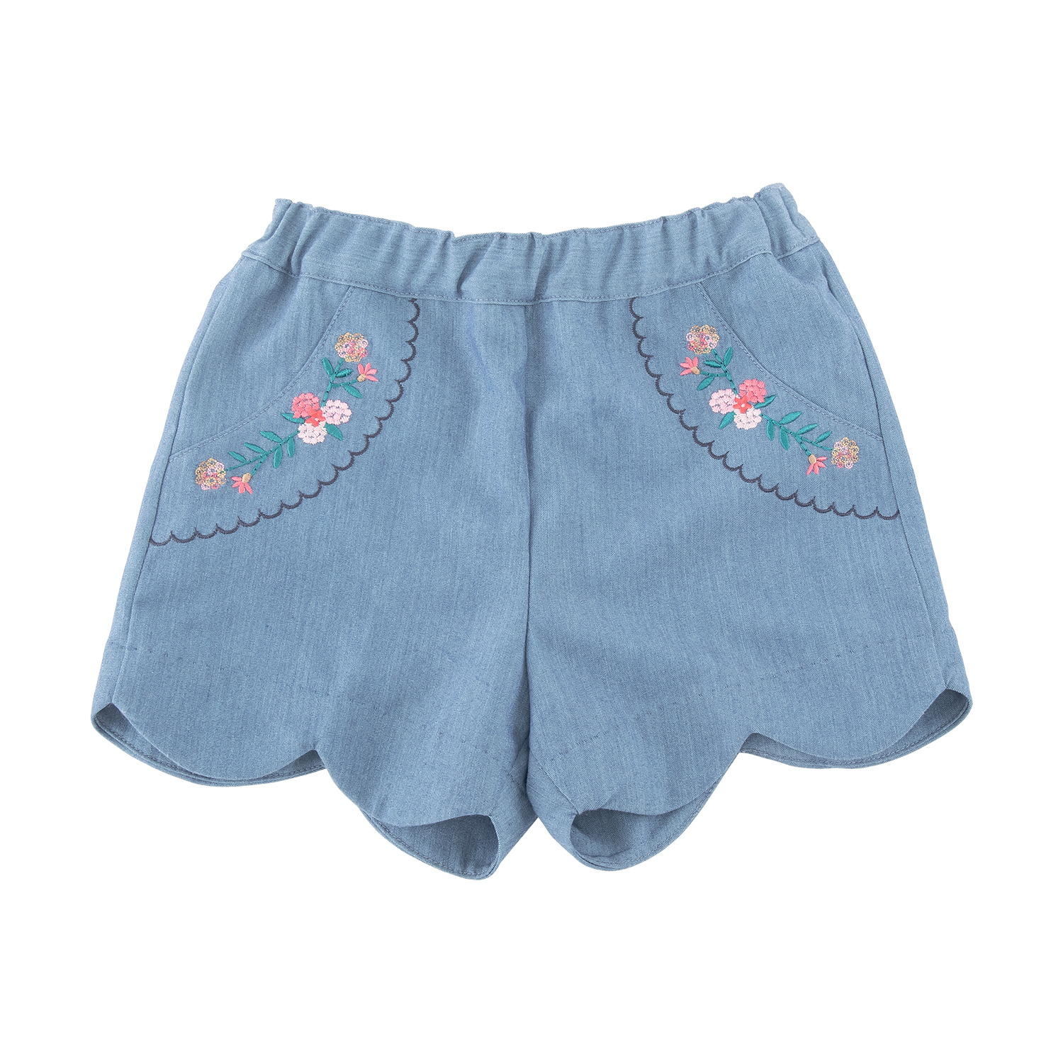 <tc>Blue baby shorts with embroidered flowers</tc>