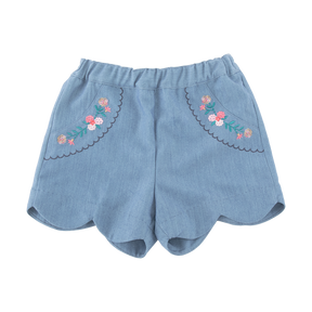 <tc>Blue baby shorts with embroidered flowers</tc>