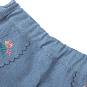 <tc>Blue baby shorts with embroidered flowers</tc>