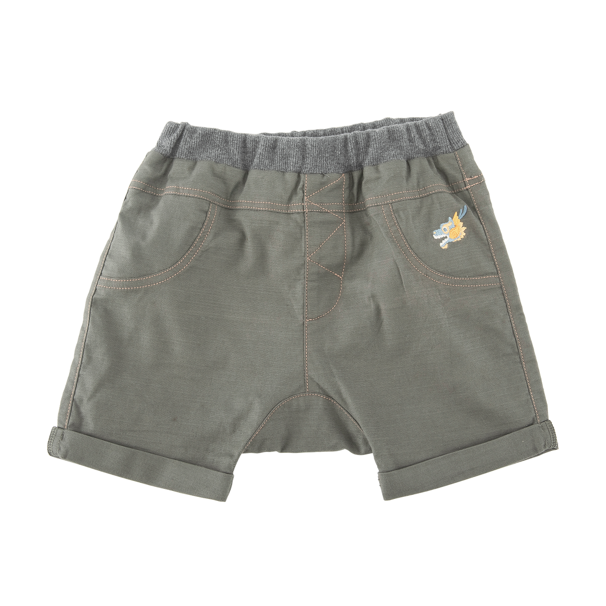 <tc>olive drab baby shorts with UNICORN APPLIQUÉ</tc>