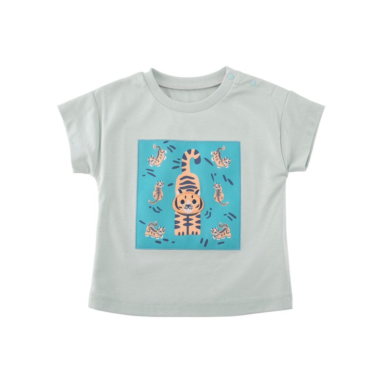 <tc>Mint baby T-shirt with tiger print</tc>