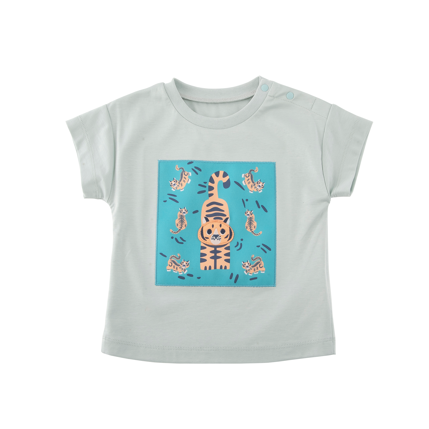 <tc>Mint baby T-shirt with tiger print</tc>