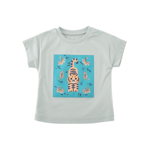 <tc>Mint baby T-shirt with tiger print</tc>