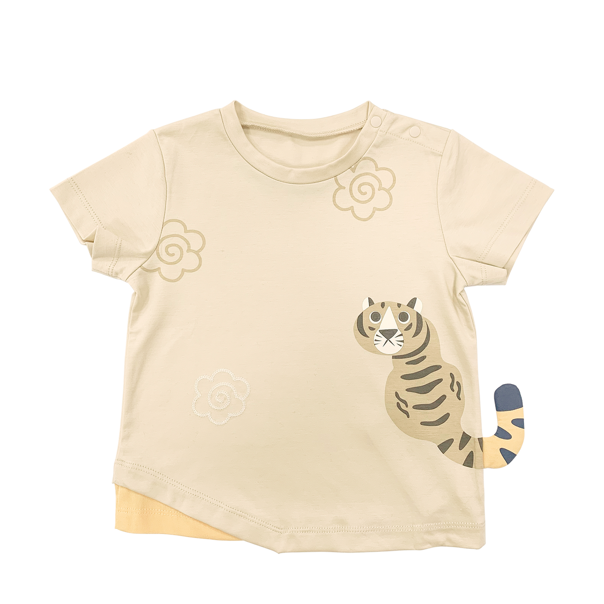 <tc>Khaki baby T-shirt with tiger print</tc>