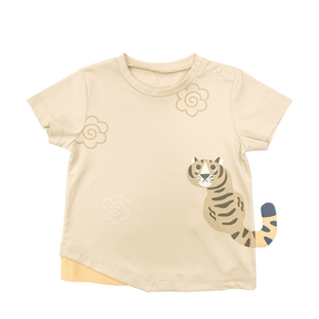 <tc>Khaki baby T-shirt with tiger print</tc>