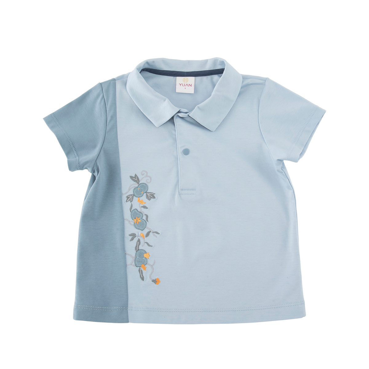 <tc>Sky Blue baby polo with fruits appliqué</tc>