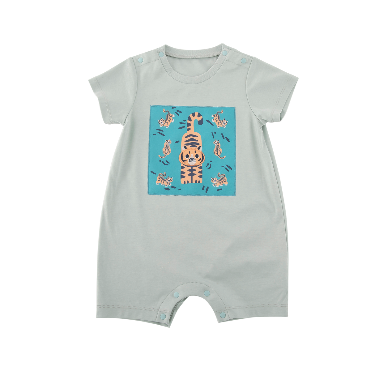 <tc>Mint Baby onesie with tiger print</tc>