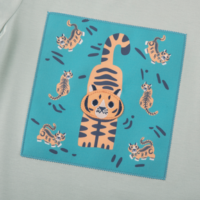 <tc>Mint Baby onesie with tiger print</tc>