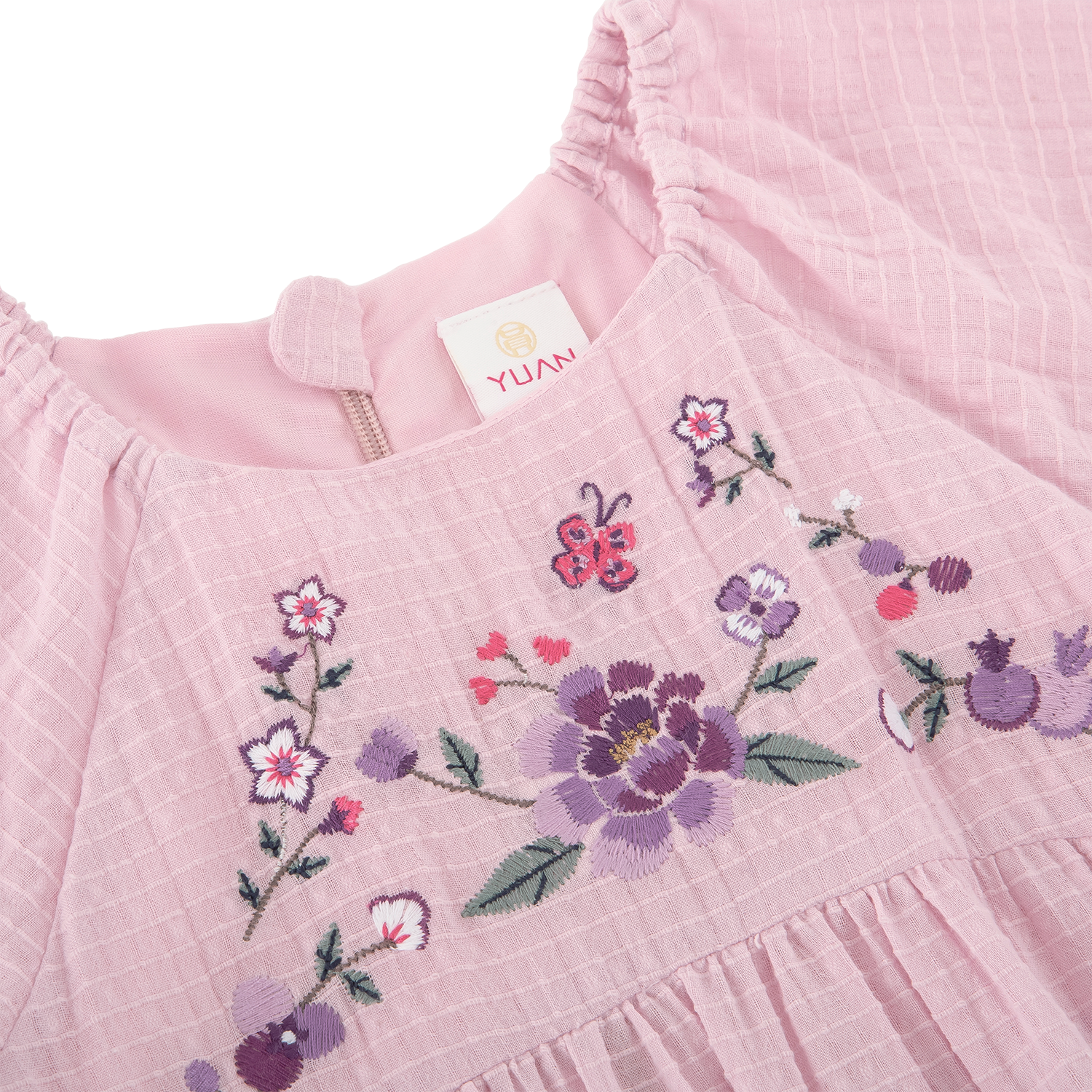 小童紫色牡丹花刺繡洋裝