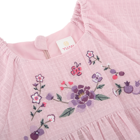 小童紫色牡丹花刺繡洋裝