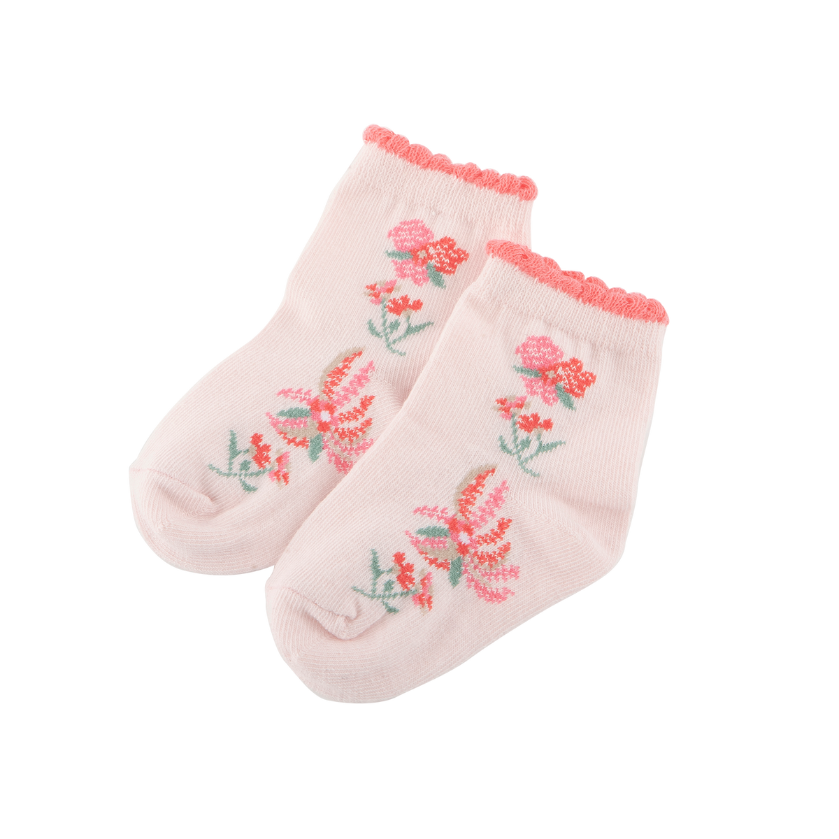 <tc>Pastel peach baby socks with flower prints</tc>