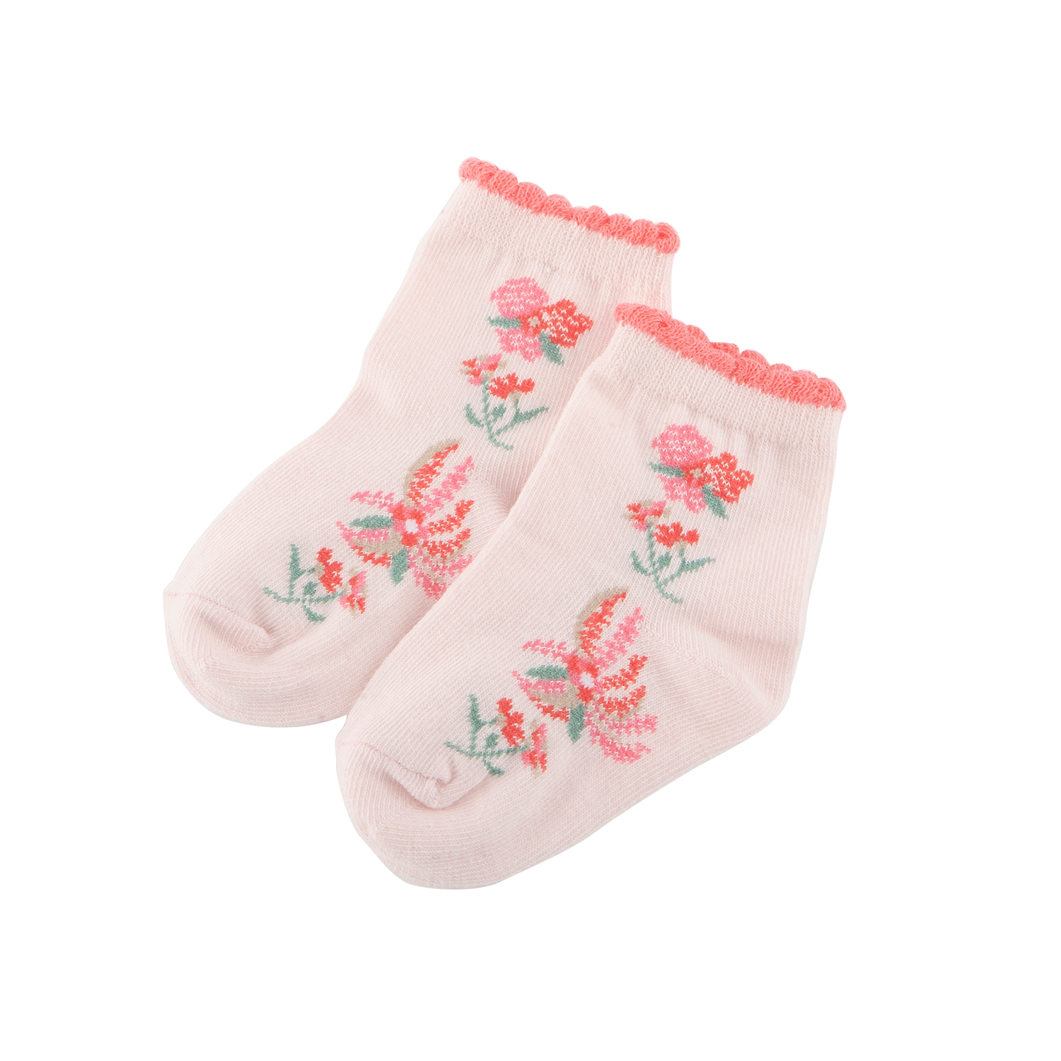 <tc>Pastel peach baby socks with flower prints</tc>