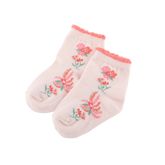 <tc>Pastel peach baby socks with flower prints</tc>