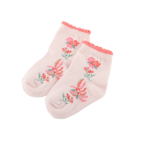 <tc>Pastel peach baby socks with flower prints</tc>
