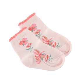 <tc>Pastel peach baby socks with flower prints</tc>