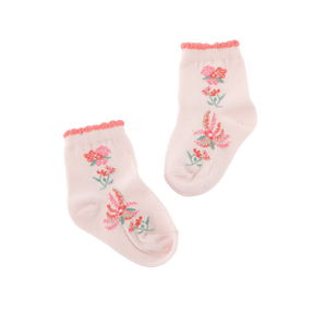 <tc>Pastel peach baby socks with flower prints</tc>