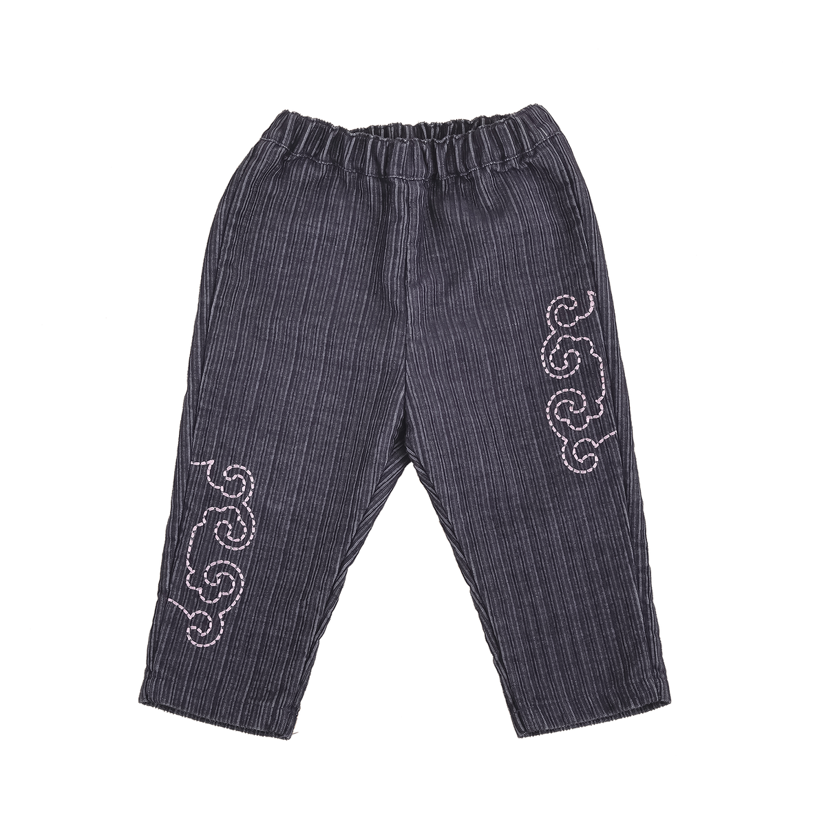 Indigo baby trousers with as-you-wish cloud motif