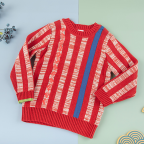 Red kids sweater with good fortune print