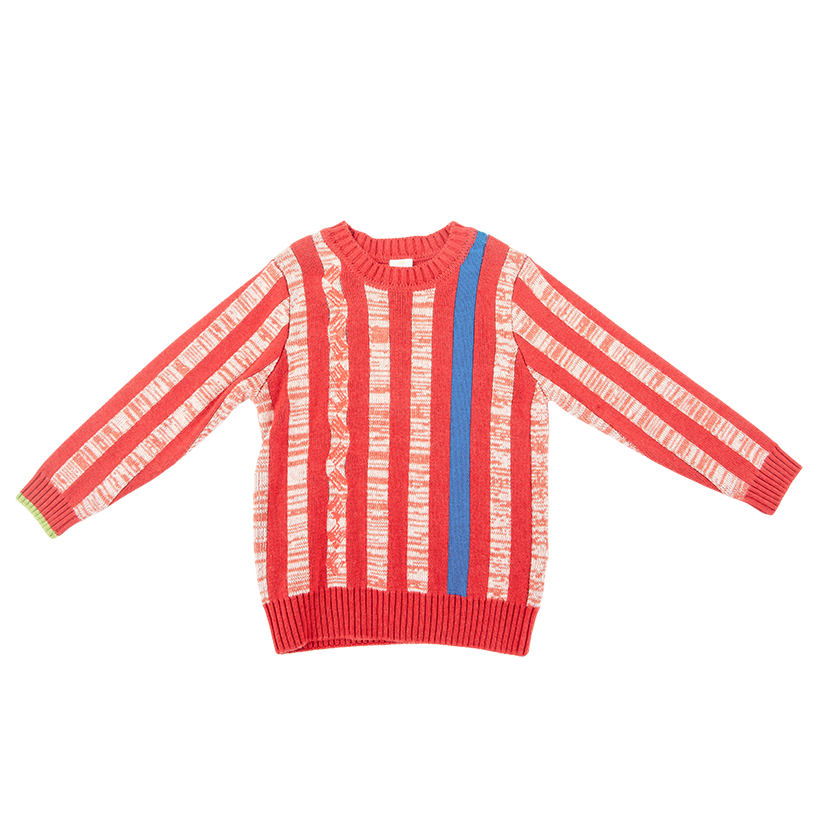 Red kids sweater with good fortune print