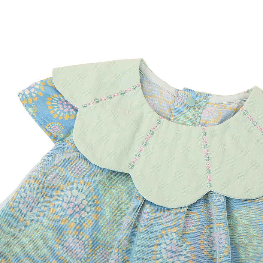 <tc>Celadon baby dress with petal shaped collar</tc>