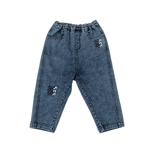 <tc>Iron grey kids cropped denim with embroidered detail</tc>