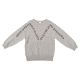 Light heather grey kids sweater with good fortune motif