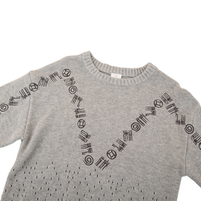 Light heather grey kids sweater with good fortune motif