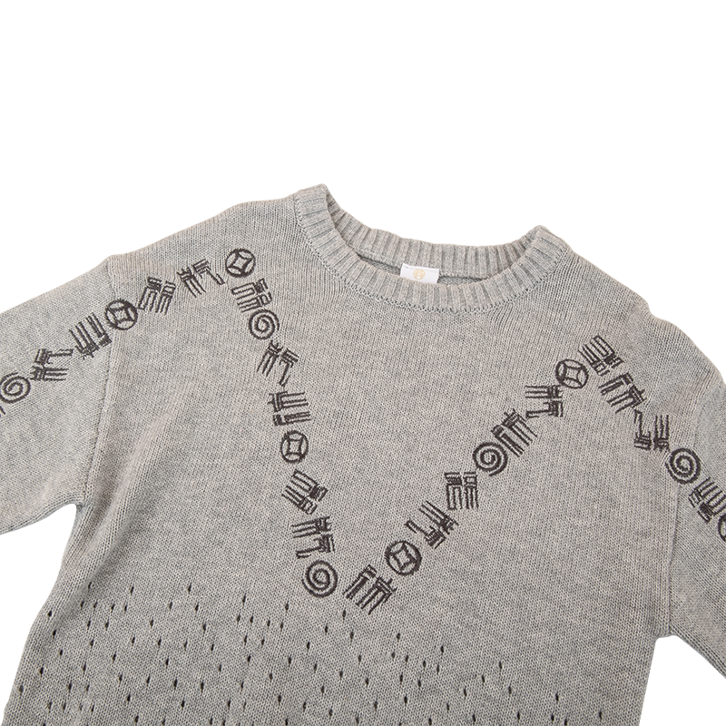 Light heather grey kids sweater with good fortune motif