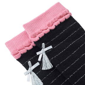 Black kids long socks with bow and tassel detail