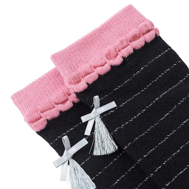 Black kids long socks with bow and tassel detail