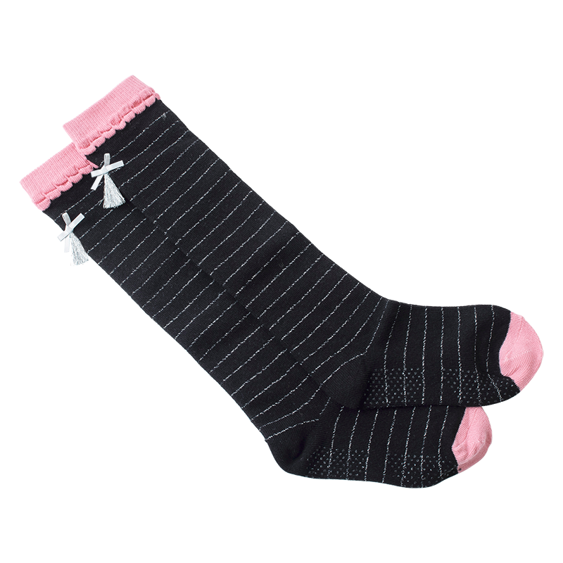 Black kids long socks with bow and tassel detail