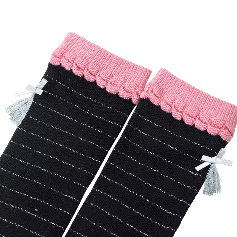 Black kids long socks with bow and tassel detail